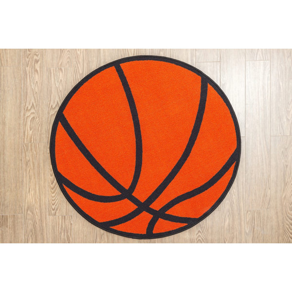 Harriet Bee Round Sports Orange/Black Area Rug Wayfair
